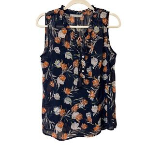 Daniel Rainn Women's Blouse Navy Floral Sleeveless Tie Front Women's Medium